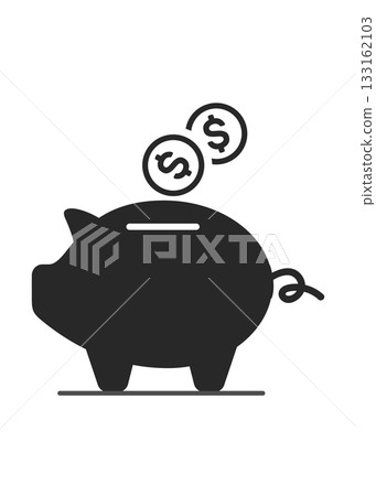 Piggy bank savings icon with coins stock illustration. 133162103