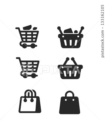 Simple icons of shopping carts and baskets stock illustration 133162105