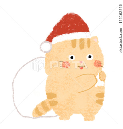 Cat wearing a Santa hat - Crayon drawing Cat wearing a Santa hat - Crayon drawing 133162236
