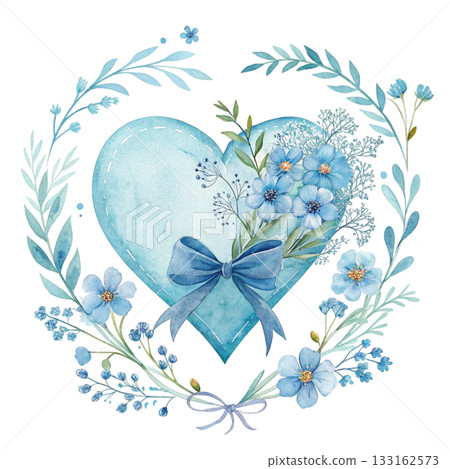 watercolor heart surrounded by pastel pink and white flowers watercolor heart surrounded by pastel pink and white flowers 133162573