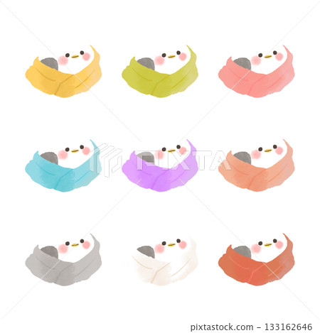 Set of long-tailed tits wearing scarves Set of long-tailed tits wearing scarves 133162646