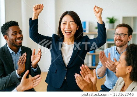 Businesswoman's success congratulated by her team 133162746