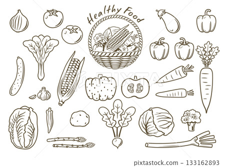 蔬菜線畫插圖圖示集向量圖 蔬菜線畫插圖圖示集向量圖 133162893