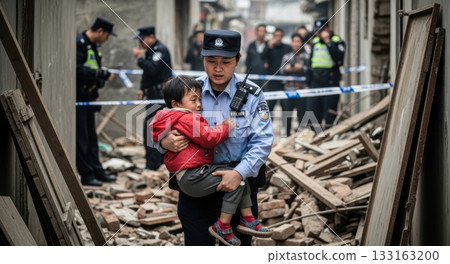 中國女警從廢墟中救出一名兒童 133163200