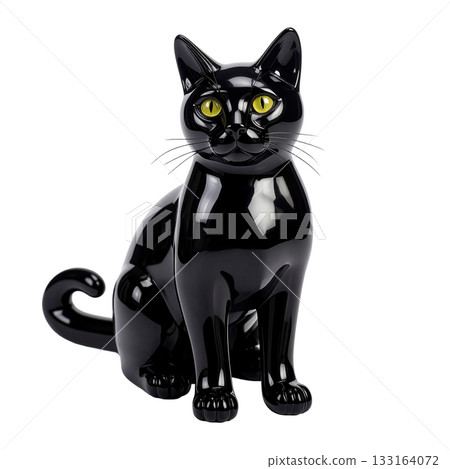 Black cat figurine halloween decoration with yellow eye and glass finish 133164072