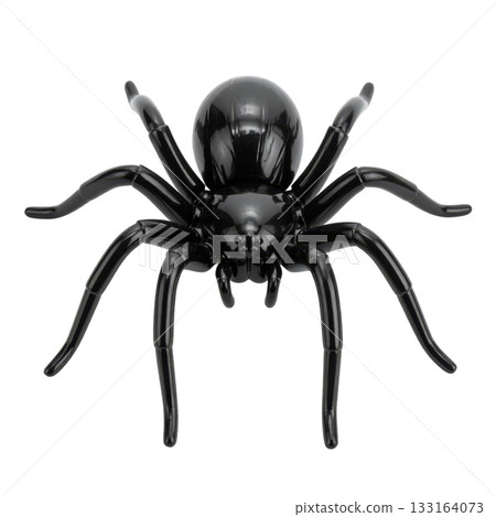 Black halloween spider decoration on glass surface with reflective shine 133164073