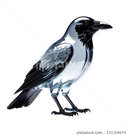 Black crow bird perched with halloween glass eye detail on transparency background Black crow bird perched with halloween glass eye detail on transparency background 133164074