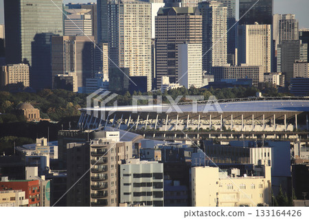 Cityscape: The National Stadium stands among mid- to high-rise buildings Cityscape: The National Stadium stands among mid- to high-rise buildings 133164426