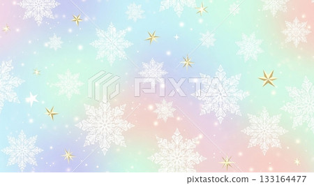Merry Christmas with white snowflakes and stars flowing in waves against a beautiful pastel color gradation background. 133164477