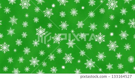 Winter pattern background material with various shaped white snowflakes on a deep green textured background Winter pattern background material with various shaped white snowflakes on a deep green textured background 133164527