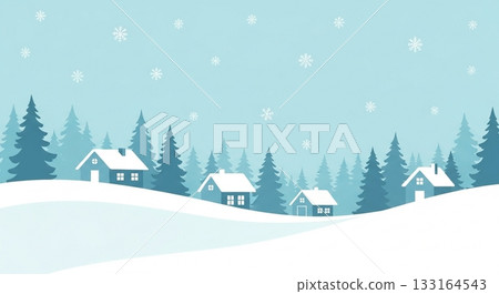 Winter cityscape illustration background with light blue sky and falling snowflakes 133164543