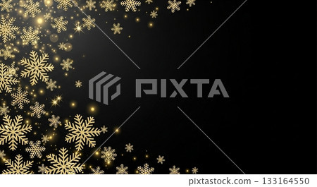 A luxurious winter design background with golden snowflakes shining on a black background A luxurious winter design background with golden snowflakes shining on a black background 133164550