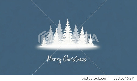 A simple and warm winter message background with white Christmas trees on a blue background 133164557