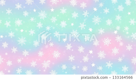 夢幻般的冬季背景設計，柔和的彩虹光和閃閃發光的雪花。 133164566