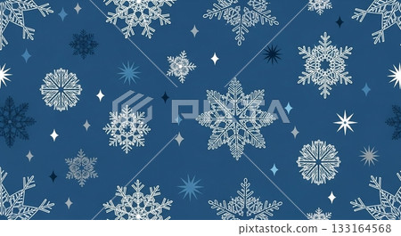 聖誕雪景圖案背景，白色雪花飄落在蔚藍的冬日天空。 133164568