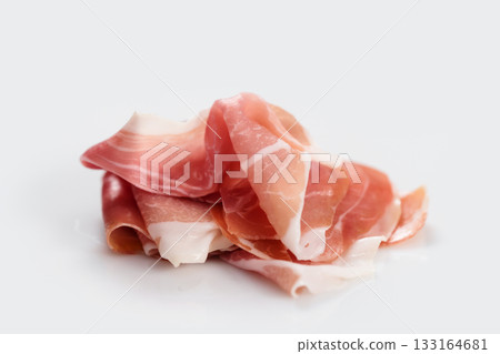 Italian parm prosciutto on white background Italian parm prosciutto on white background 133164681