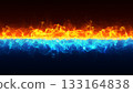 一幅火焰線條框架的插圖，其中藍色和橙色的火焰相互碰撞。 133164838