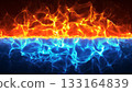 一幅火焰線條的插圖，藍色和橙色的火焰相互碰撞。 133164839