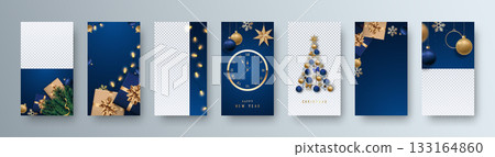 Elegant Christmas templates feature navy blue backgrounds adorne Elegant Christmas templates feature navy blue backgrounds adorne 133164860