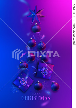 Colorful Christmas tree adorned with shimmering ornaments and gi 133164927