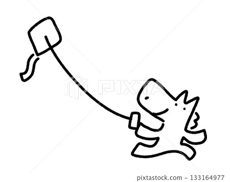 Horse playing with a kite, New Year's material, winter vacation, monochrome 133164977