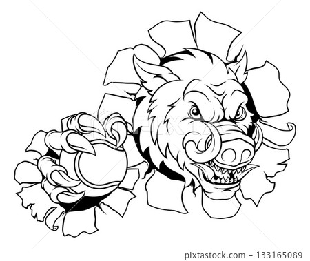 Boar Wild Hog Razorback Warthog Pig Tennis Mascot Boar Wild Hog Razorback Warthog Pig Tennis Mascot 133165089