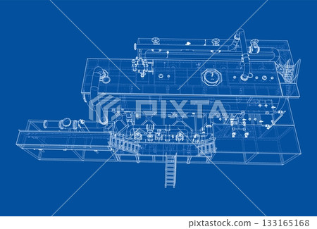 Industrial Machinery Blueprint on Blue. Vector Industrial Machinery Blueprint on Blue. Vector 133165168