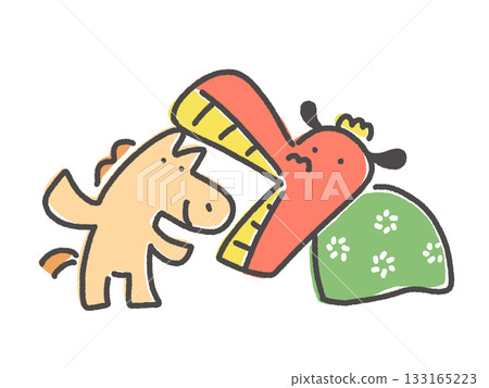 Smiling horse bitten by a lion dance New Year's material Hand-drawn Smiling horse bitten by a lion dance New Year's material Hand-drawn 133165223