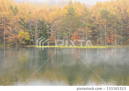 Mishaka Pond in the mist and rain 133165323