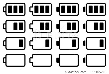 一組向量圖圖標，分別代表電池、充電和剩餘電量。 133165700