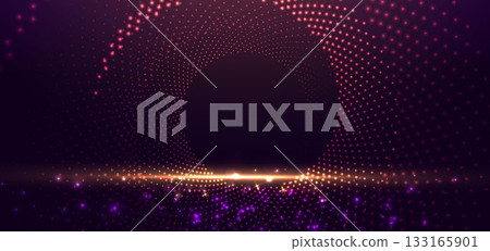 Luxury purple background with dotted glowing rotate circle and gold lighting horizontal. 133165901