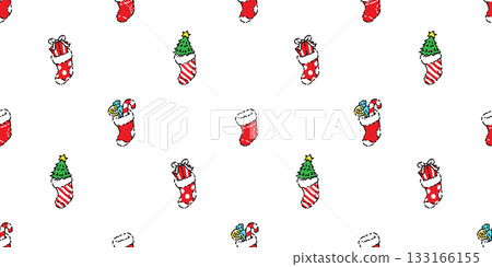 christmas pattern seamless sock candy cane gift box tree santa claus vector cartoon doodle wrapping paper scarf isolated tile wallpaper repeat background illustration design 133166155
