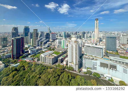 Aerial view of skyline Bangkok city, Thailand with blue sky 133166292