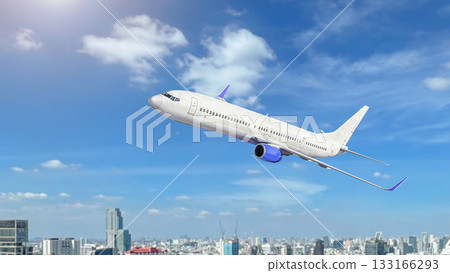White passenger airplane flying in the sky 133166293