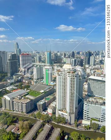 Aerial view of skyline Bangkok city, Thailand with blue sky Aerial view of skyline Bangkok city, Thailand with blue sky 133166295