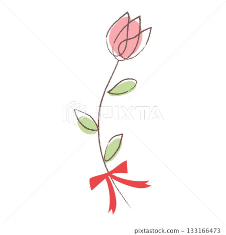 手繪插圖，描繪了一朵繫著絲帶的花。 133166473