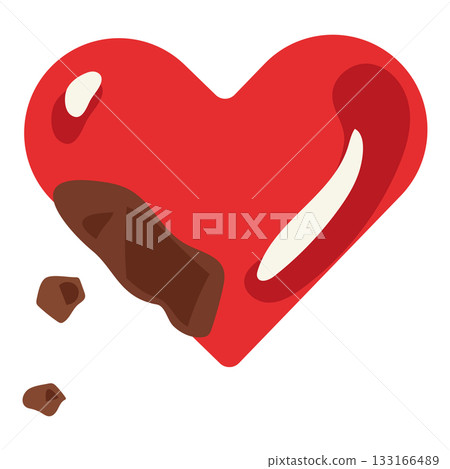 Hand-drawn illustration of a half-eaten red chocolate heart 133166489