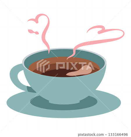 手繪藍色咖啡杯（心形蒸氣）插圖 133166496