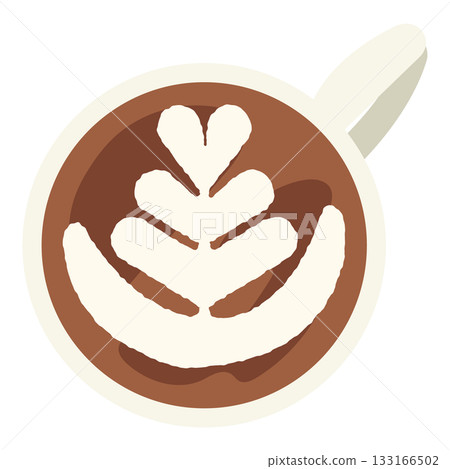 Hand-drawn heart-shaped latte art (coffee cup top view) illustration 133166502
