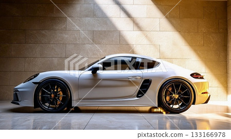 The beautiful form of a luxury sports car stands out against a concrete background 133166978