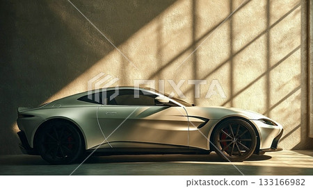 豪華跑車優美的外型在混凝土背景的襯托下格外醒目。 133166982