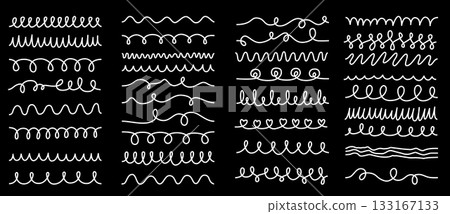 White Crayon Wavy Lines Set, Doodle Curly Pattern Brushes for Illustrator White Crayon Wavy Lines Set, Doodle Curly Pattern Brushes for Illustrator 133167133