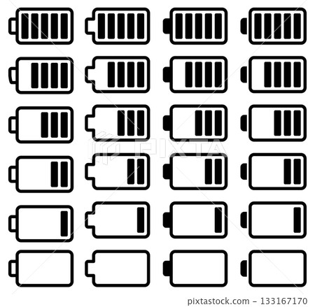 一組向量圖圖標，分別代表電池、充電和剩餘電量。 133167170