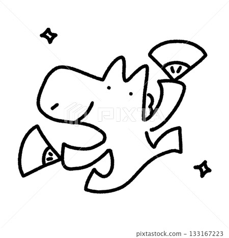 A horse dancing with a fan in each hand, Hinomaru, New Year's material, monochrome A horse dancing with a fan in each hand, Hinomaru, New Year's material, monochrome 133167223