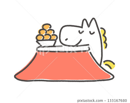 Hakuba relaxing in a kotatsu, New Year's materials, winter vacation, mandarin oranges Hakuba relaxing in a kotatsu, New Year's materials, winter vacation, mandarin oranges 133167680