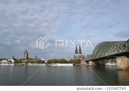 Cologne Cathedral and the Rhine River in Germany 133167745
