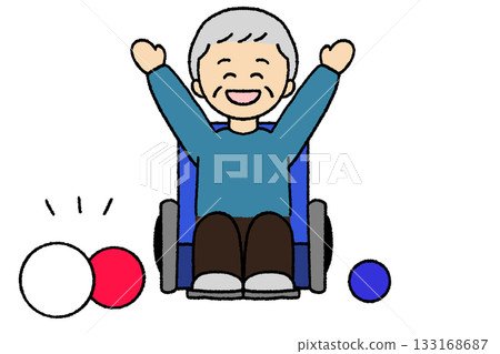 Grandpa enjoying boccia in a wheelchair Grandpa enjoying boccia in a wheelchair 133168687