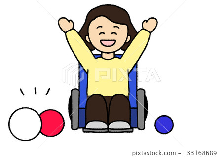 A woman playing boccia in a wheelchair A woman playing boccia in a wheelchair 133168689