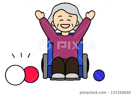 Grandma enjoying boccia in a wheelchair 133168690