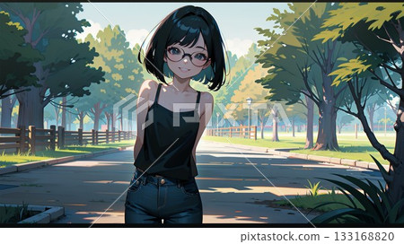 Young woman walking in the autumn park 133168820